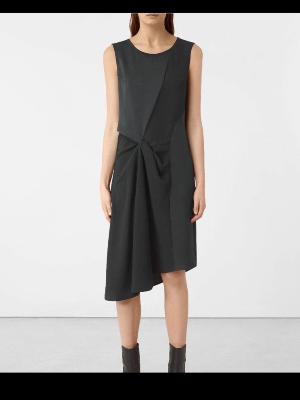 Allsaints | Fern Midi Dress Sleeveless Asymmetrical Hem Witchy Oil Black Size 6